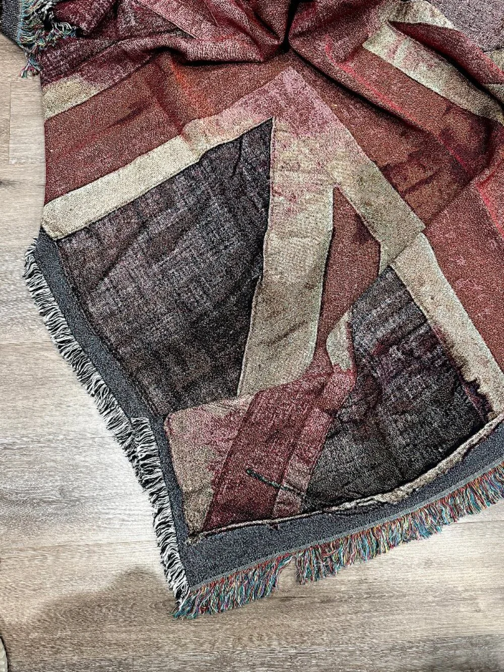 Union Jack Red & Gray Fringed Throw Blanket